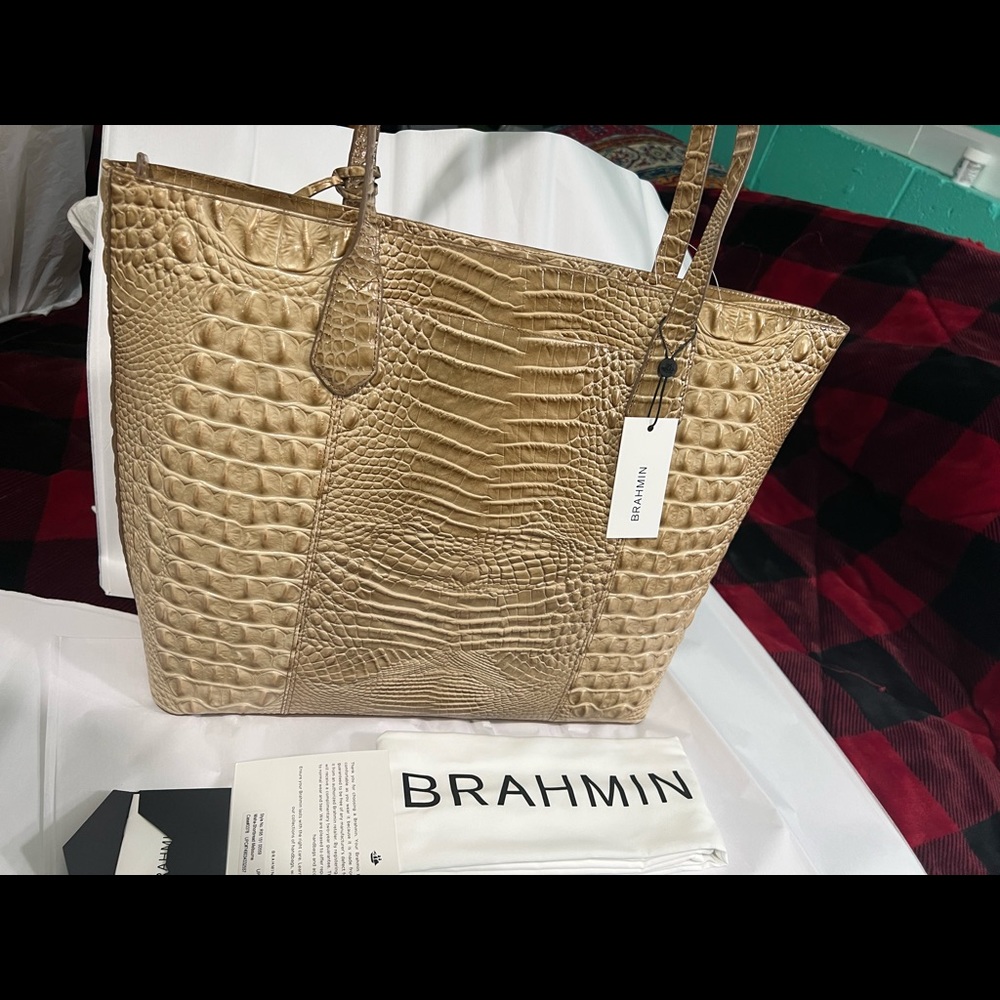 Brahmin Gold Croc-Embossed Leather Tote